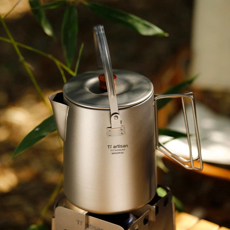 Outdoor Titanium Boiling Kettle 1.5L Large Capacity Coffee Pot Camping Portable 07FC0E-D4 - KOEEK