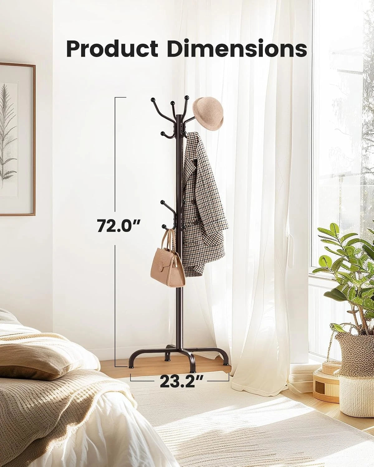 Coat Rack with 14 Hooks, Freestanding Coat Rack Stand for Entryway, Hallway 07FC0E-D4 - KOEEK