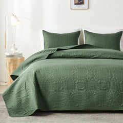 Queen Quilt Bedding Set,Olive Green Ultrasonic Full/Queen Quilt Set,Lightweight 07FC0E-D4 - KOEEK