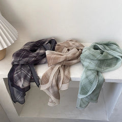Womens Casual Plaid Pleated Head Scarf Bandana Preppy Breathable Shawl Scarves 07FC0E-D4 - KOEEK