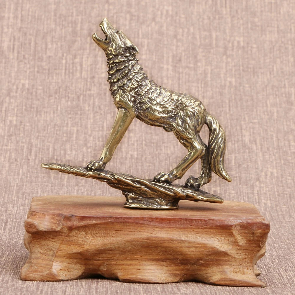 Solid Brass Wolf Figurine Statue Home Ornaments Animal Figurines Gift 07FC0E-D4 - KOEEK