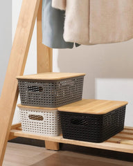 Storage Bins with Bamboo Lids Set of 6 Lidded Storage Container Plastic Baskets 07FC0E-D4 - KOEEK
