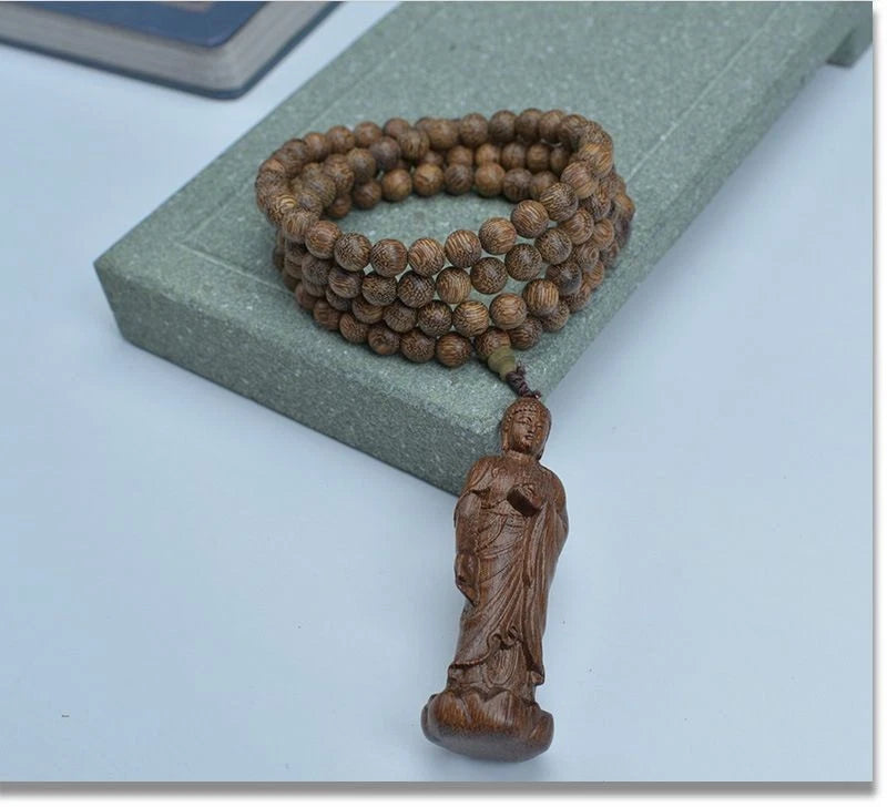 108 Beads Mala Necklace Multi Layer Buddhist Gift Agarwood Bracelet White Kyara 07FC0E-D4 - KOEEK