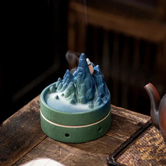 10.5cm Ceramic Handamde Qianli Jiangshan Incense Burner Zen Home Censer Ornament 07FC0E-D4 - KOEEK