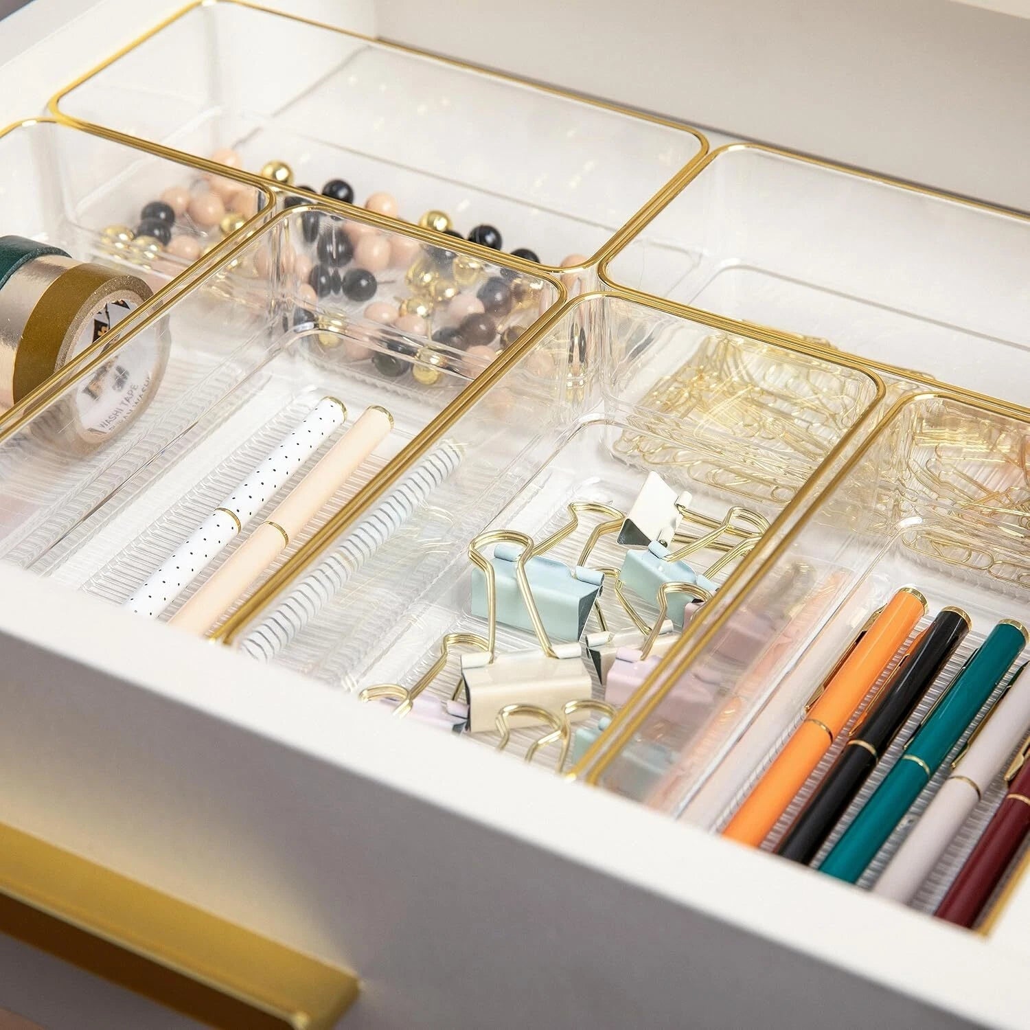 Kerry Plastic Stackable Office Desk Drawer Organizers, 6" x 3", 6 Pack,Gold Trim 07FC0E-D4 - KOEEK