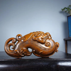 Boxwood Wood Carved Dragon Phoenix Pendant 9cm Handheld Piece Hanging Charm 07FC0E-D4 - KOEEK