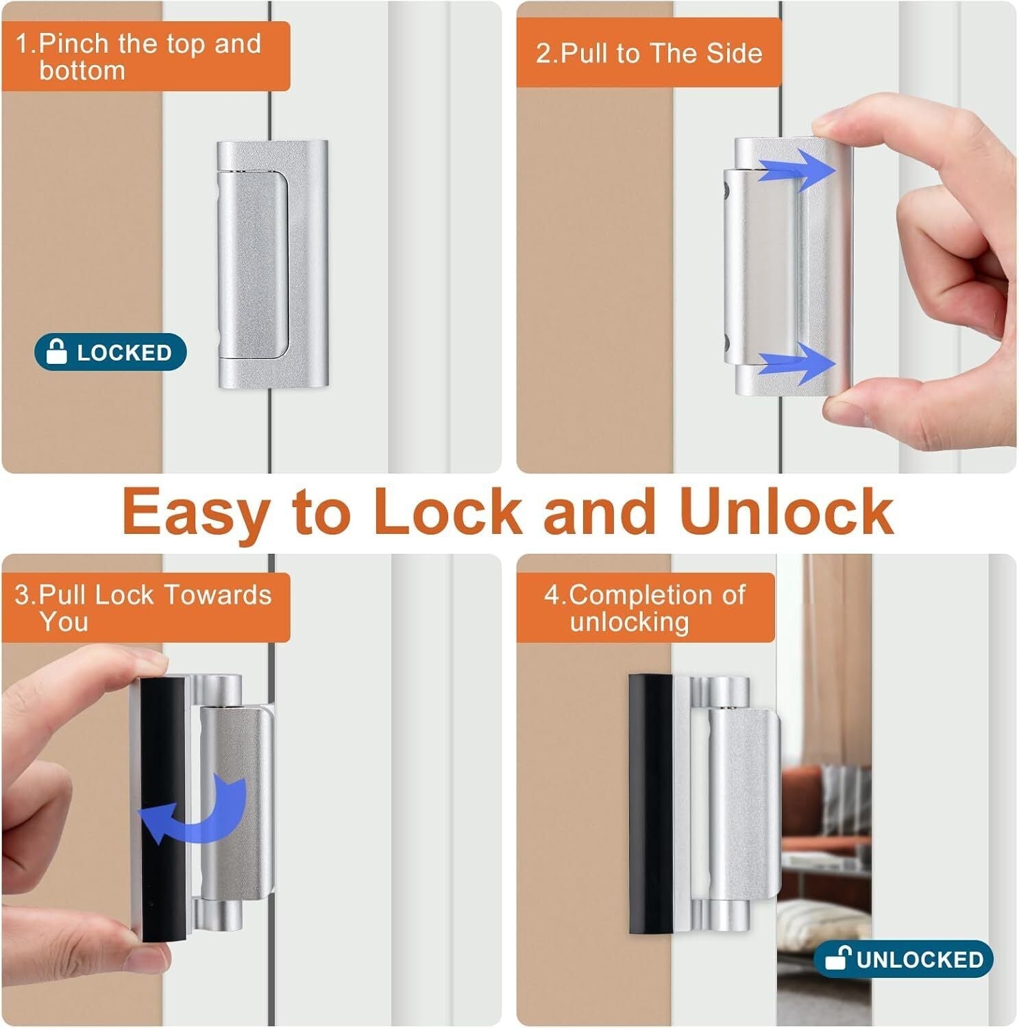 new 2 Pack Home Security Door Lock,Childproof Reinforcement 2Pack-Silver