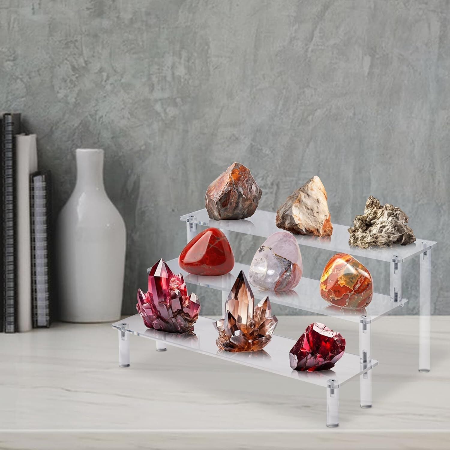 new Acrylic Risers Display Stands, 3 Tier Perfume 1PACK Large 11.8IN, Clear