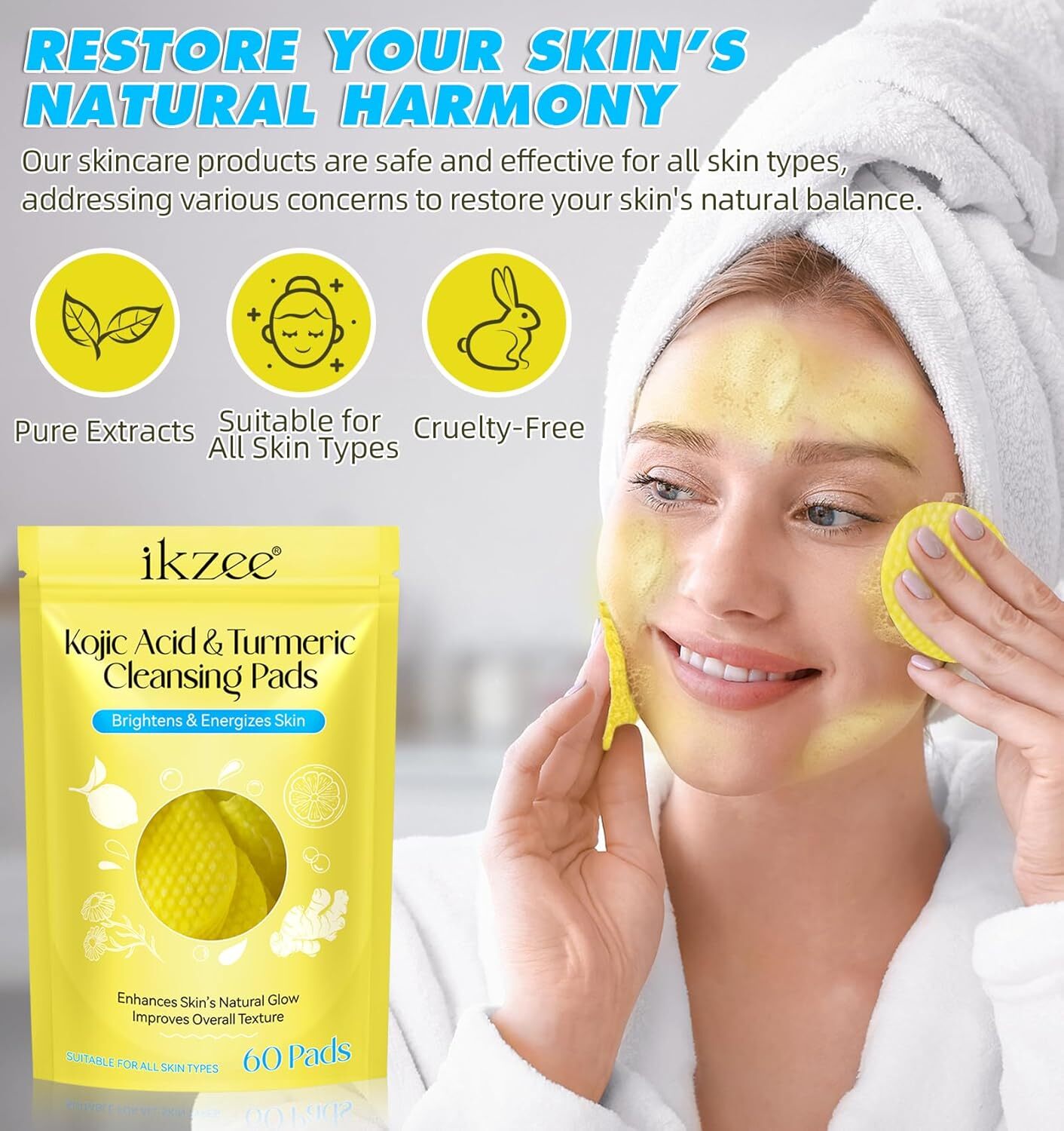 new 60PCS Turmeric Kojic Acid Pads,Turmeric Cleansing Pads, Face... 07FC0E-D4 - KOEEK