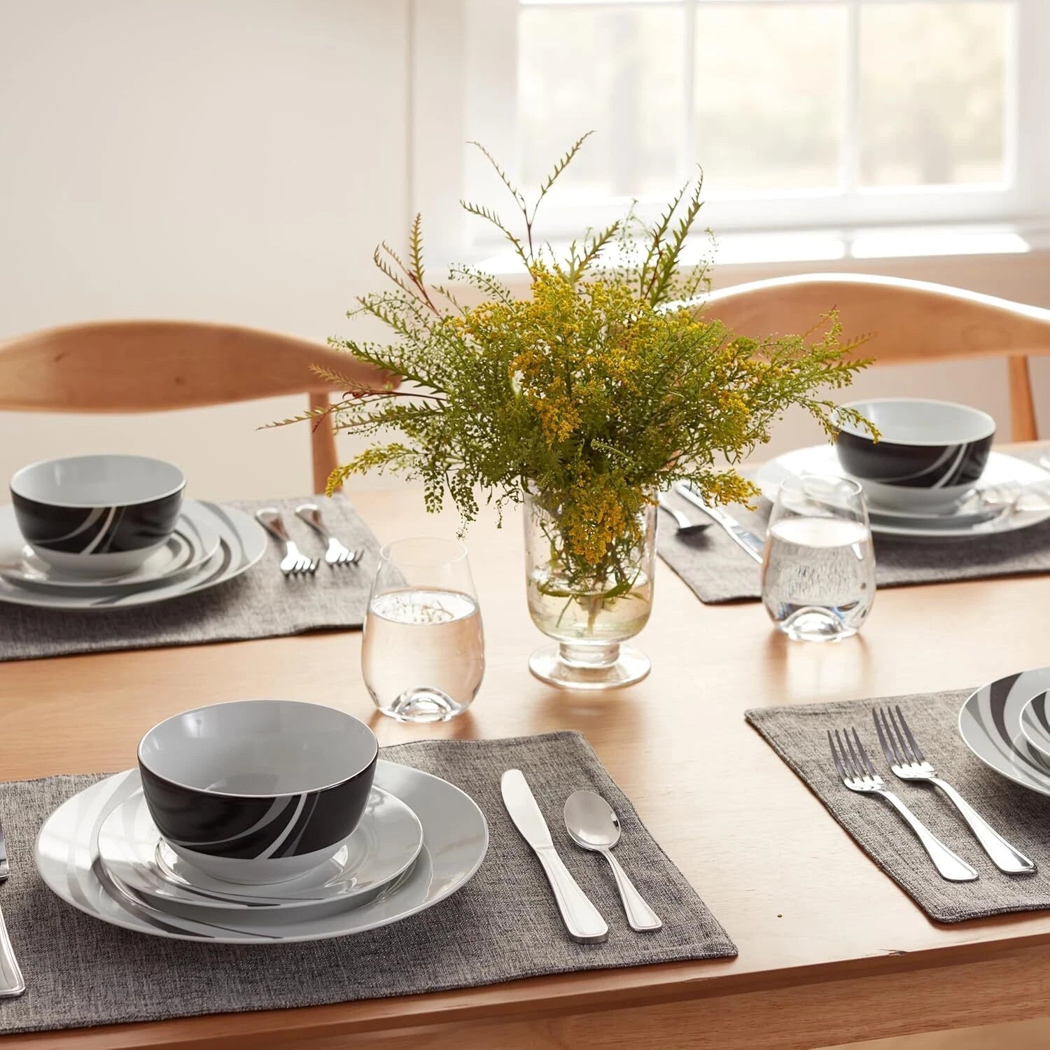 18 Piece Dinnerware Set, Plates, Dishes and Bowls, Serves 6, Swirl Color 07FC0E-D4 - KOEEK