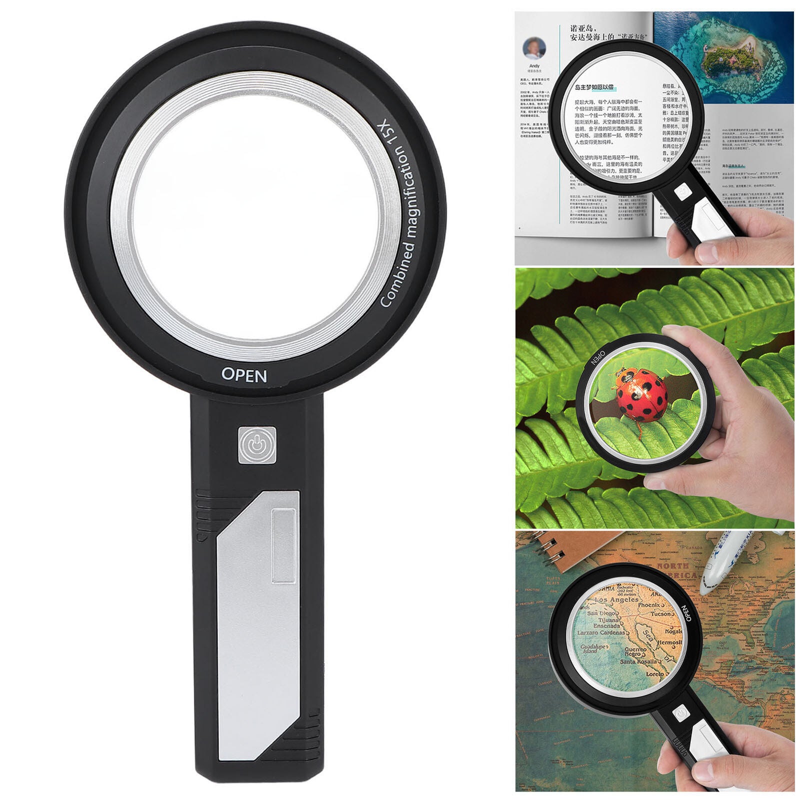 new Seniors 6X/15X Magnifying Glass 6 LED Lights Handheld Lens Magnifier For Rea AP9 koeek - KOEEK