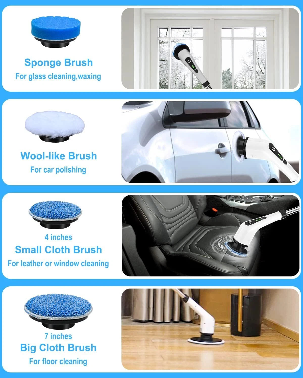Electric rotary scrubber with 8 rechargeable cleaning brushes 07FC0E-D4 - KOEEK