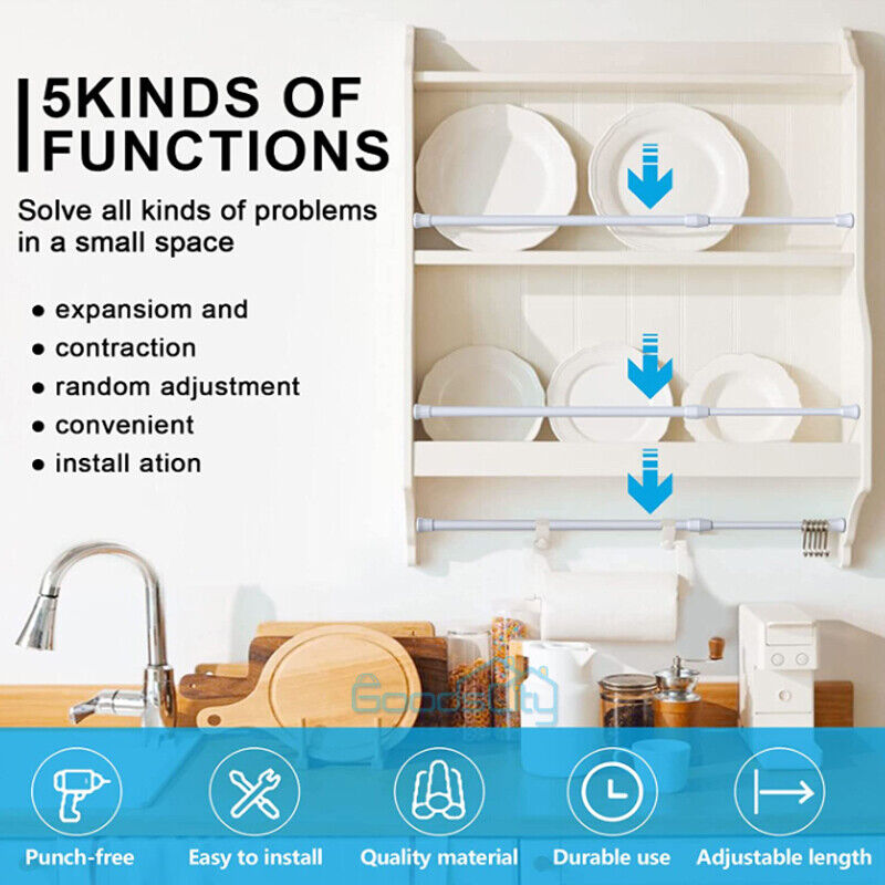 ny 2-6X justerbar teleskopisk gardinstangstang 15-44 tommer for vindu, kjøkken, bad