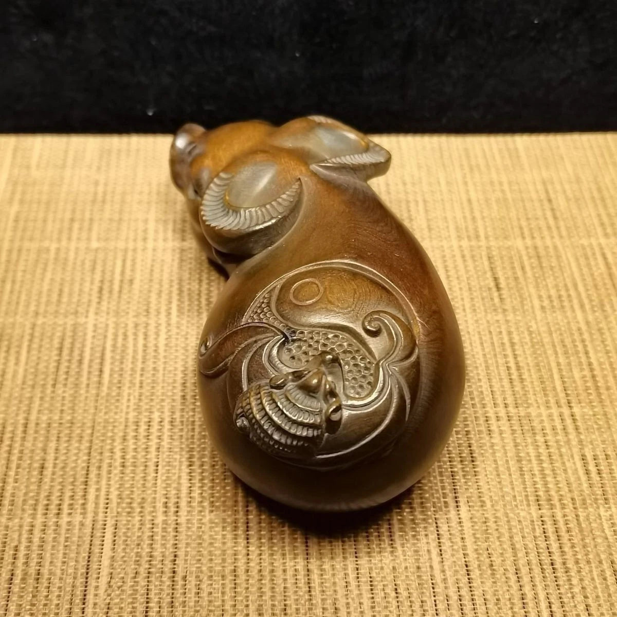 Boxwood Wood Carved Ox Zodiac Figurine 7cm Handheld Worry Piece Pendant Charm 07FC0E-D4 - KOEEK