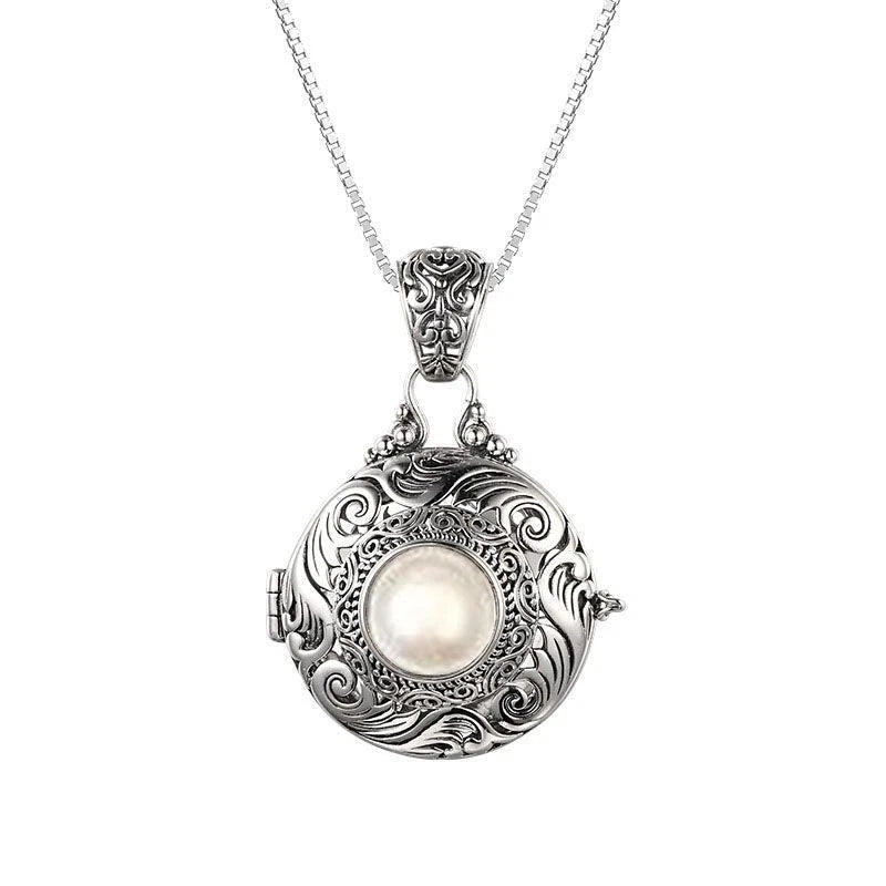 Rattan Pattern Hollow Openable Box Pendant Inlaid Vintage Necklace 07FC0E-D4 - KOEEK
