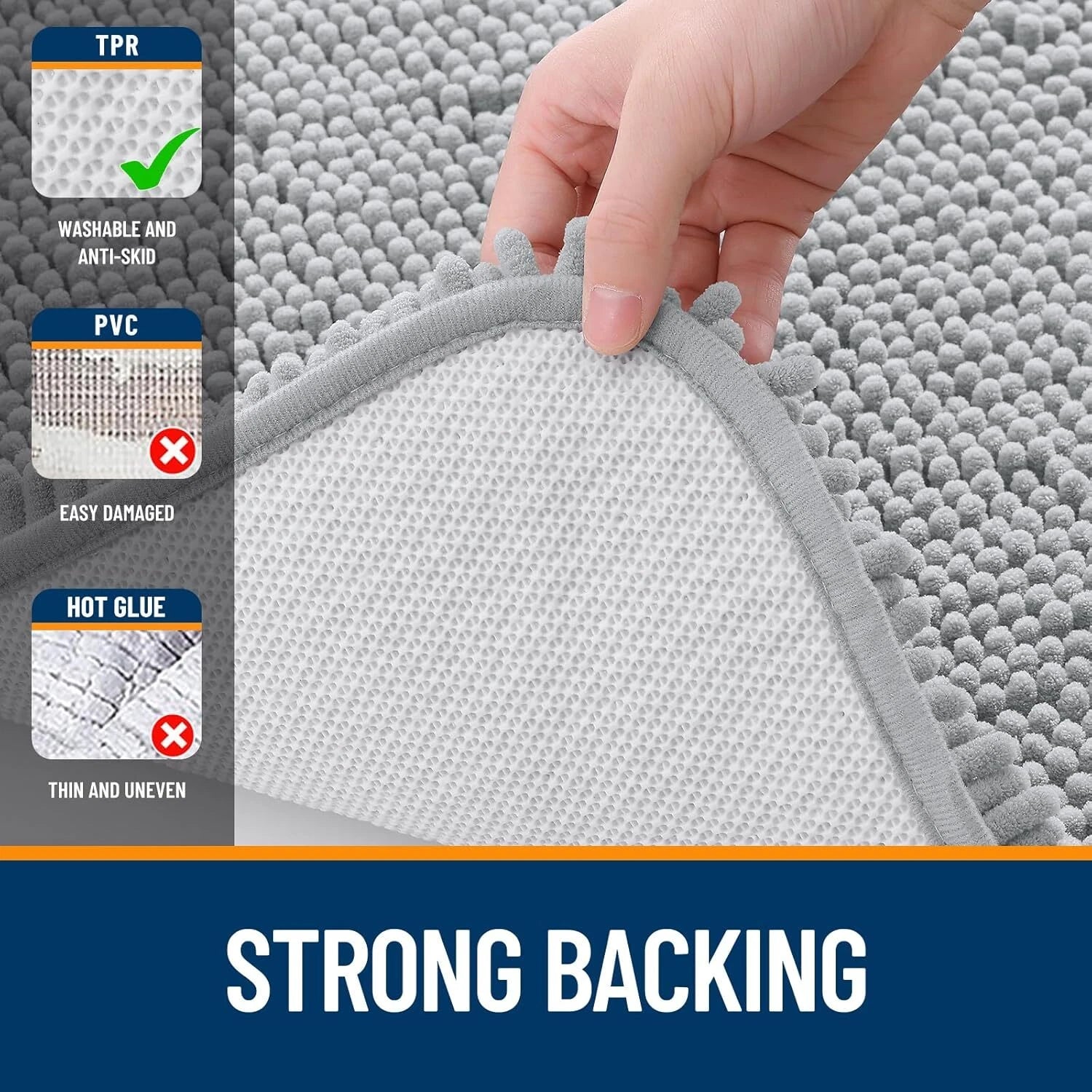 Bathroom Rugs 30x20, Extra Soft Absorbent Chenille Bath Rugs, Rubber Backing 07FC0E-D4 - KOEEK