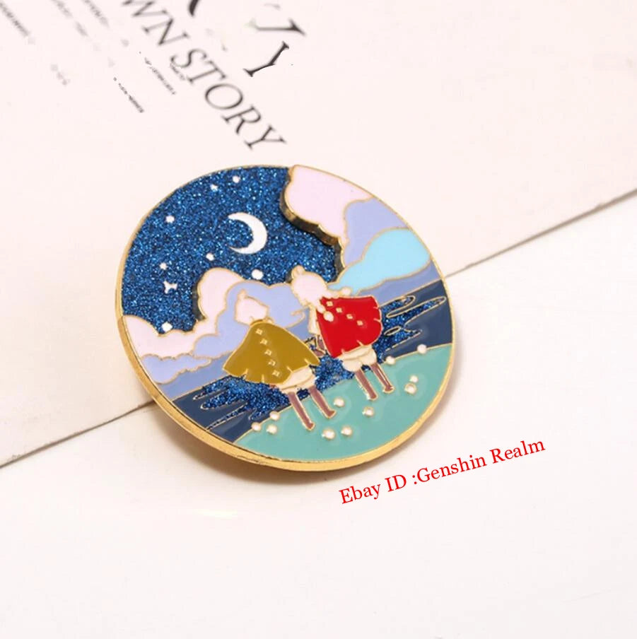Anime Sky：Children of The Light Metal Brooch Enamel Badge Rotating Couple Pin 07FC0E-D4 - KOEEK