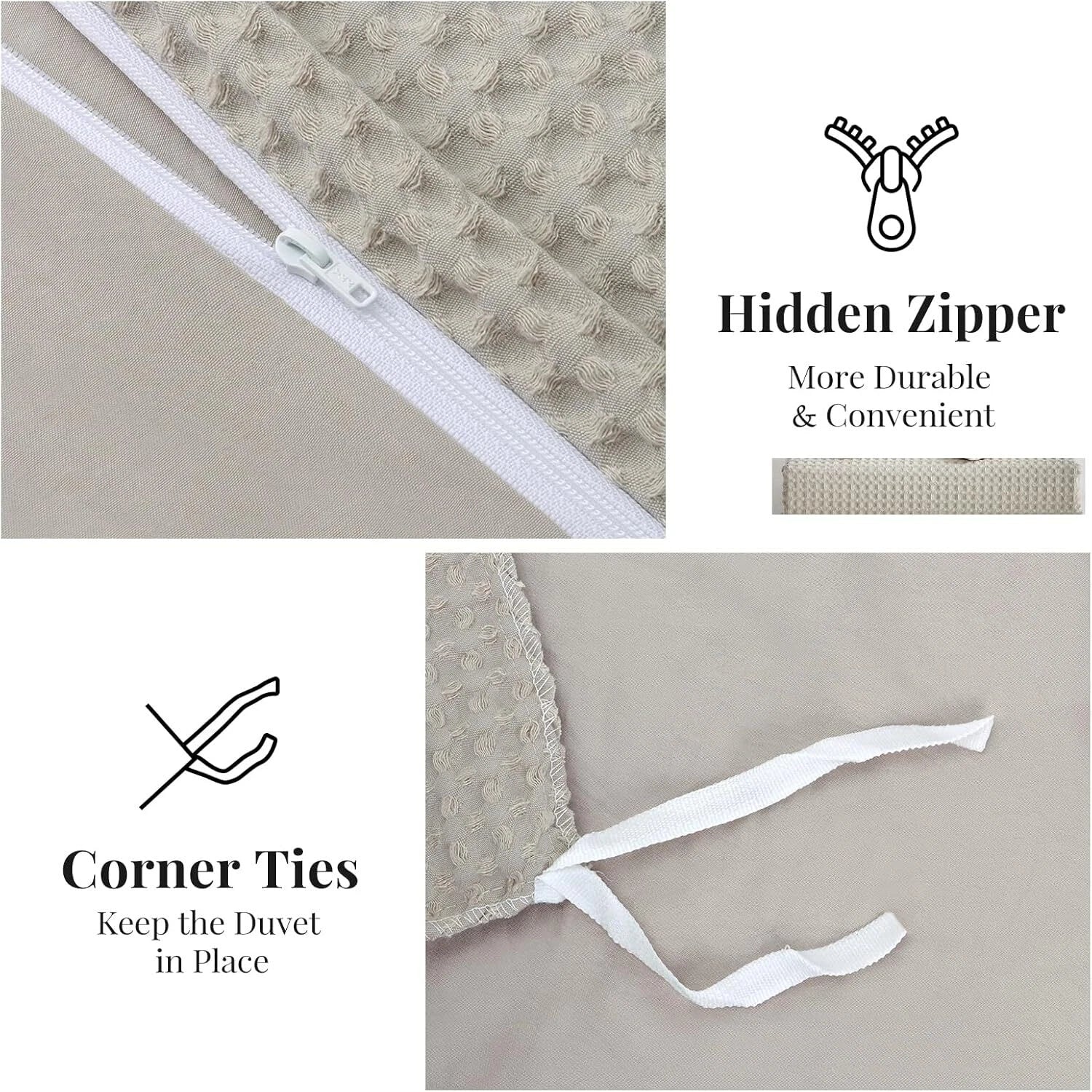 Microfiber Woven Duvet Cover King Size, Khaki Textured Duvet Cover Set 07FC0E-D4 - KOEEK