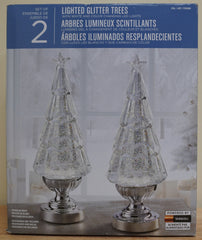 Pair of 2 Lighted 14" Glitter Trees White and Color Changing Snowglobe Christmas 07FC0E-D4 - KOEEK