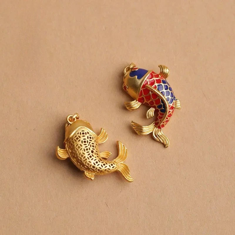High-grade Sand Gold Auspicious Koi Exquisitely Keychain Pendant Lanyard Amulet 07FC0E-D4 - KOEEK