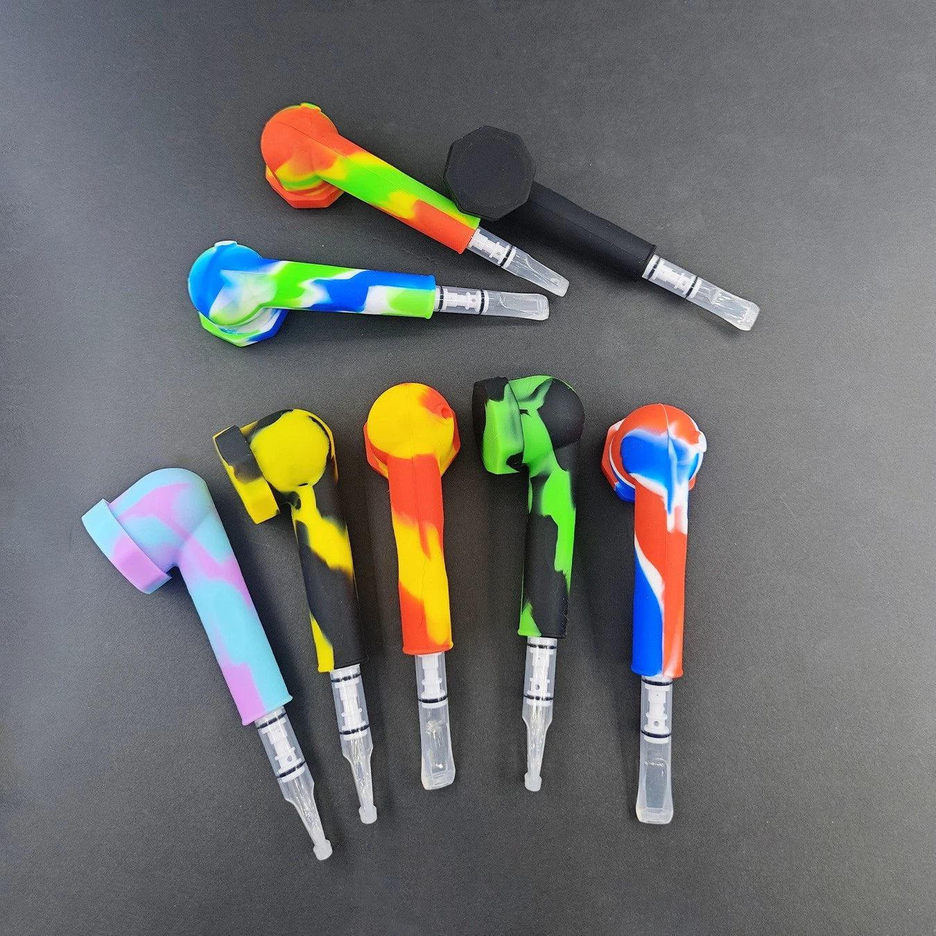 Style Silicone Hand Tobacciana Pipe with Cap Bowl Herb Cigarette Filter Gift 07FC0E-D4 - KOEEK
