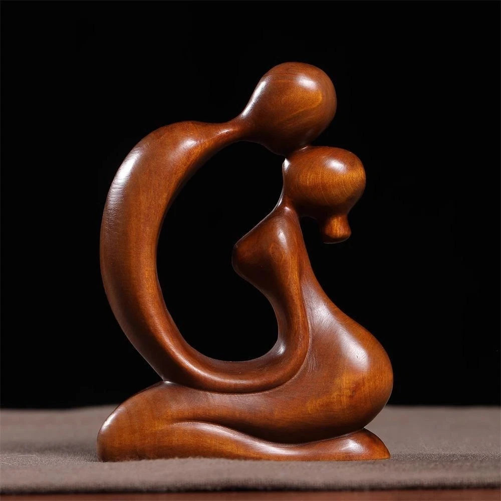 Boxwood Wood Carved Couple Figurine 7cm Desktop Decor Craft Ornament Gift 07FC0E-D4 - KOEEK