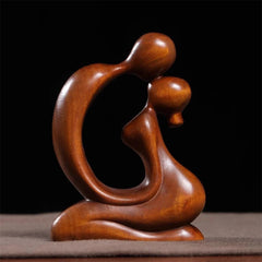 Boxwood Wood Carved Couple Figurine 7cm Desktop Decor Craft Ornament Gift 07FC0E-D4 - KOEEK
