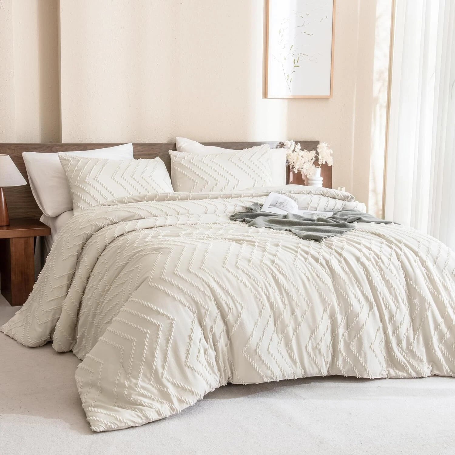 King Size Beige Comforter Set, Bohemian Cream, 3 Piece Set 07FC0E-D4 - KOEEK