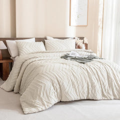 King Size Beige Comforter Set, Bohemian Cream, 3 Piece Set 07FC0E-D4 - KOEEK