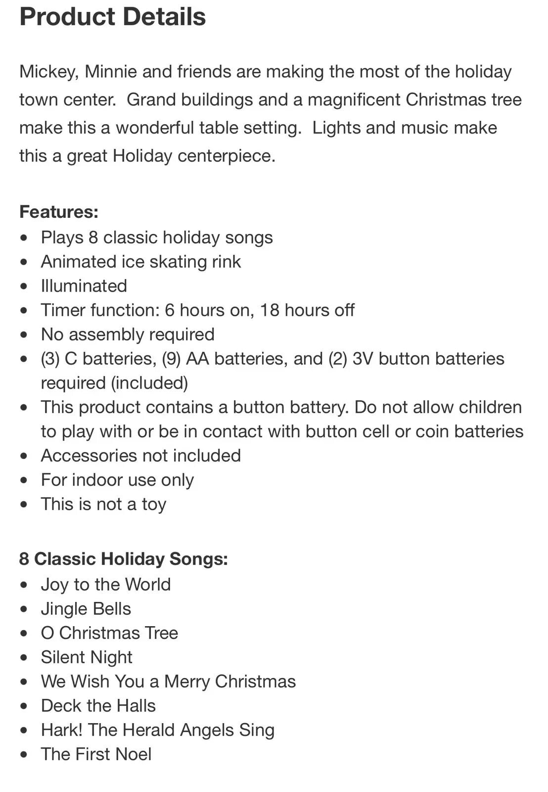 Disney Holiday Christmas Village 13-piece Set Ice Skating Rink Lights Music DISNEY - KOEEK