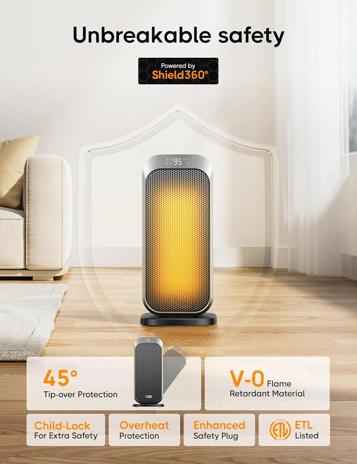 Silent space heater for indoor use,1500 Watt electric heater with remote control 07FC0E-D4 - KOEEK
