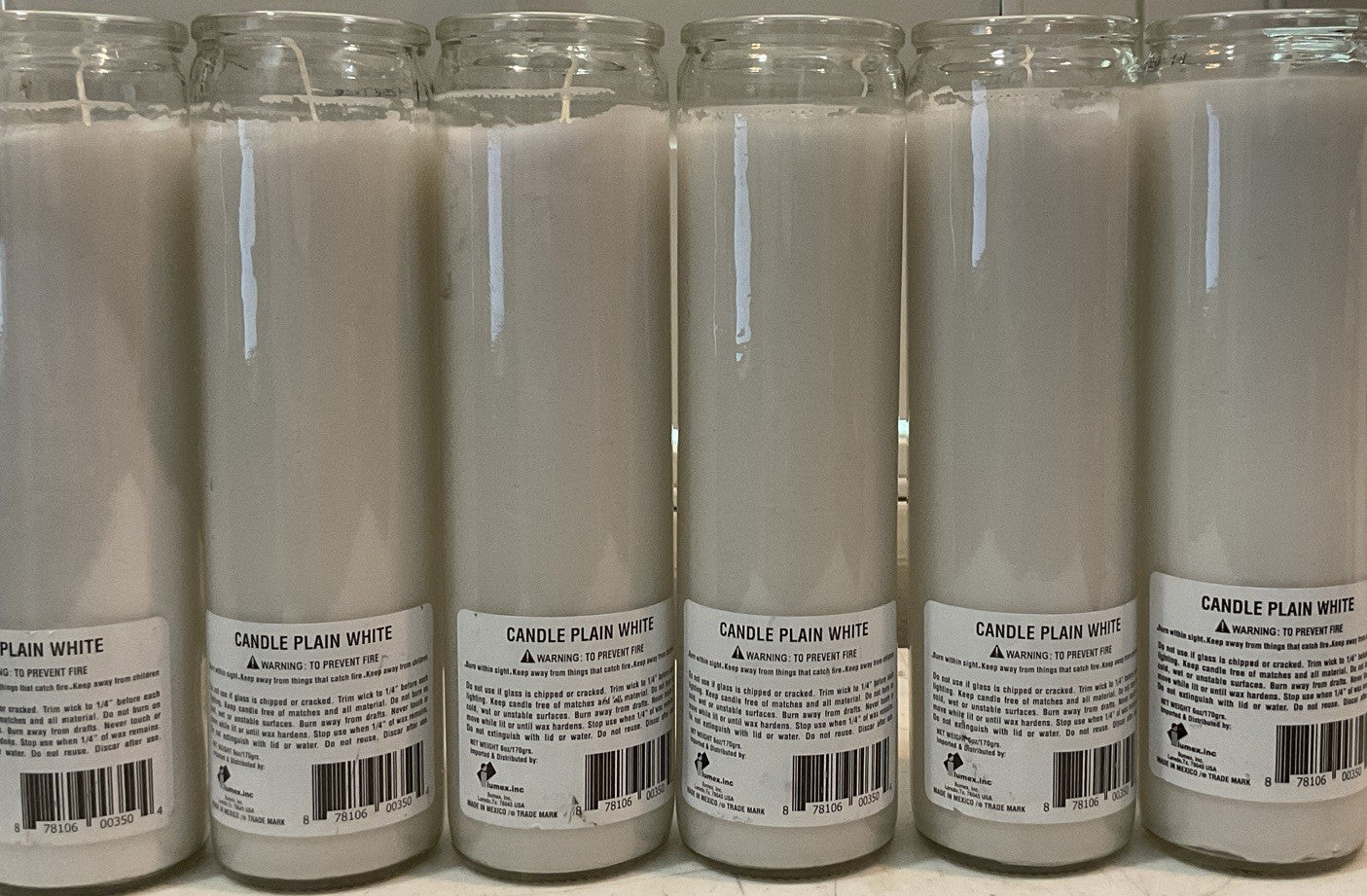 6  Candles White Prayer, Emergency Pillar Clear Glass 8” Unscented 80 hour WHITE - KOEEK