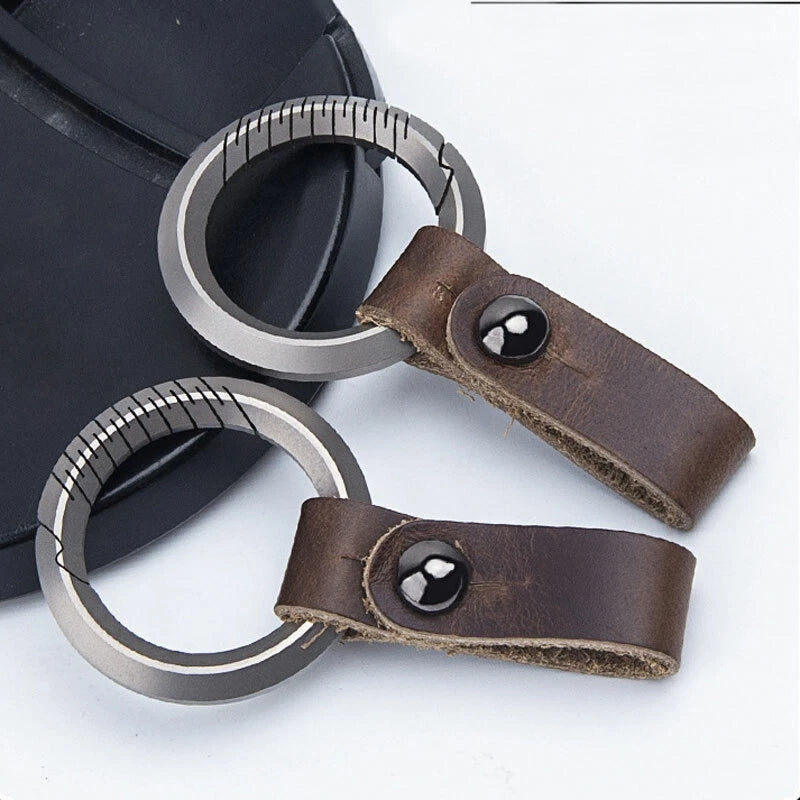 EDC TC4 Titanium + Leather Keychain Portable Removable Key Ring Pendant Set Tool EDC - KOEEK