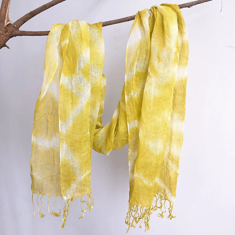 Mens  Flax Linen Tasseled Fairy Tie-dyed Unisex Spring Shawl Bandana Wrap 07FC0E-D4 - KOEEK