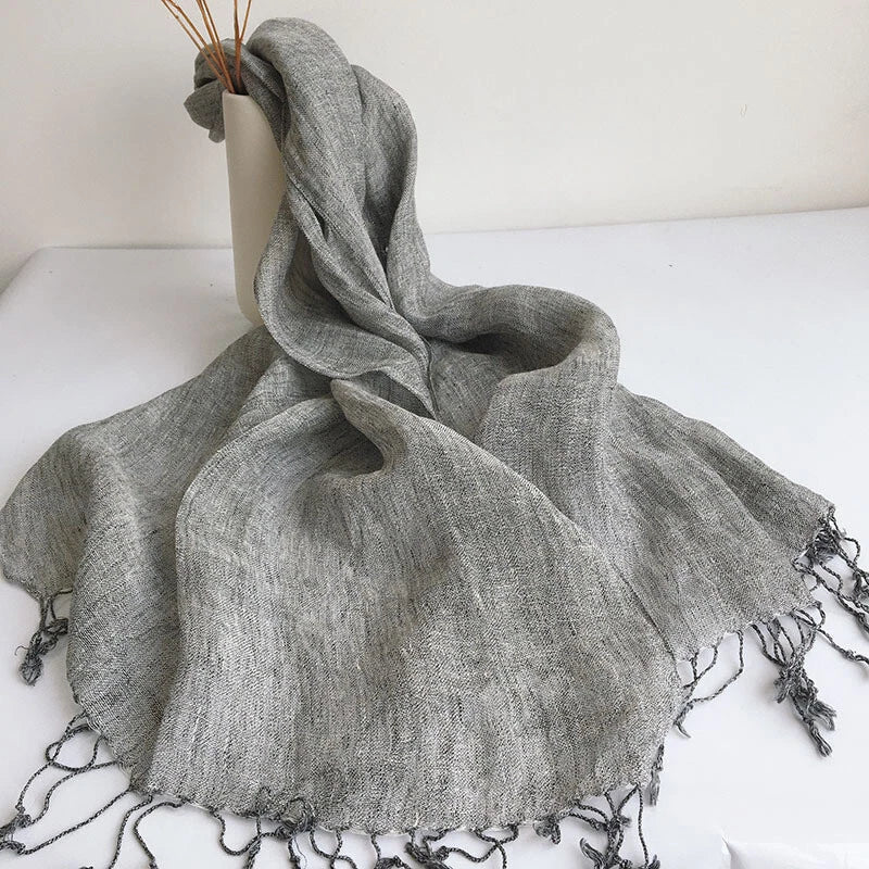 Hot Mens Flax Linen Scarf Breathable Tasseled Solid Shawl Bandana Neckerchief 07FC0E-D4 - KOEEK
