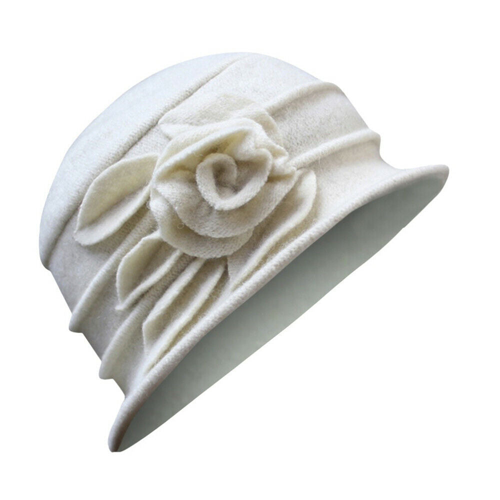 ny Dame Elegant Ull Blomster Hat Vinter Vintage Cloche Bøtte Cap