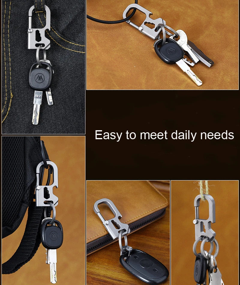 Outdoor  EDC Titanium Mechanic Key Chain Carabiner Bottle Opener Multi Tools 07FC0E-D4 - KOEEK