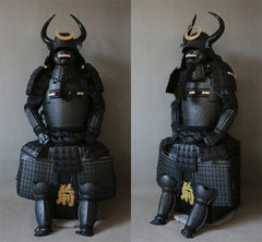 Japanese Matte Black Samurai Armor Bull Horn Warring States Full Body Wearable 07FC0E-D4 - KOEEK