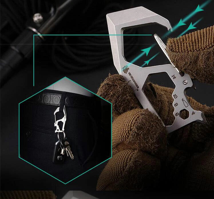 EDC High Stainless Steel Multifunction Keychain Key Carabiner Opener Wrench Tool 07FC0E-D4 - KOEEK