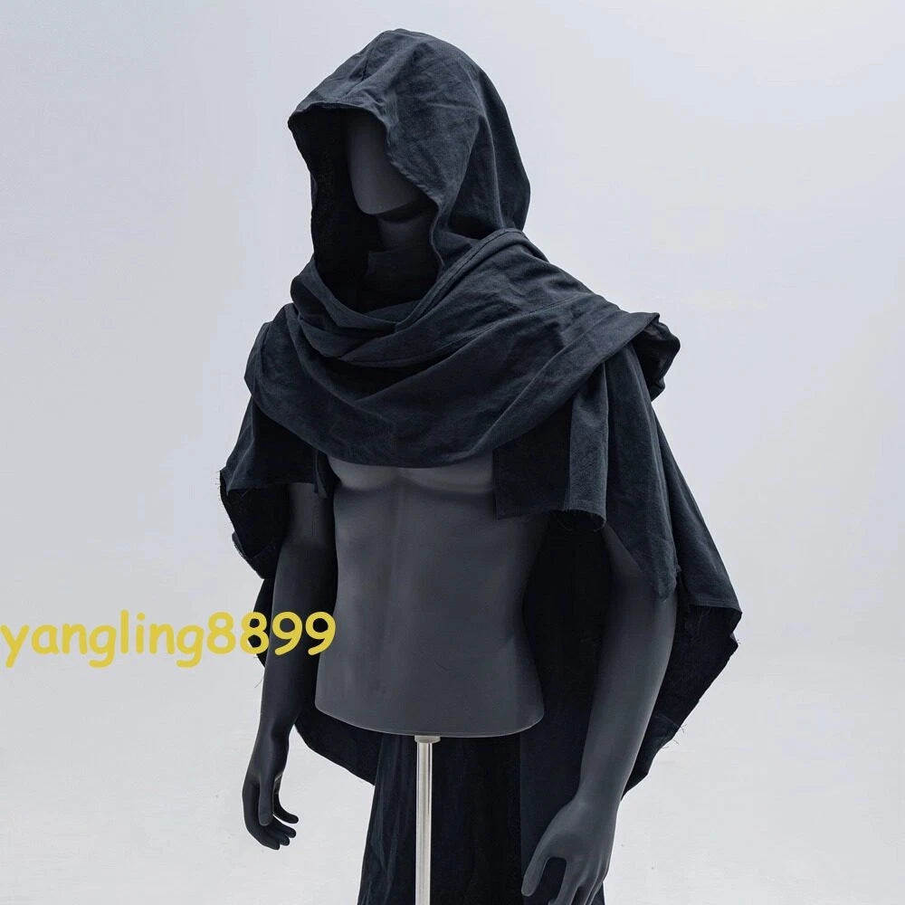 Black Industrial Retro Cotton Linen Cape Collar Shawl Natural Vintage Cosplay 07FC0E-D4 - KOEEK