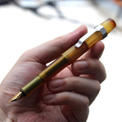 1PC EDC Imported PEI Amber Fountain Pen Octagonal Portable Office Business Pen 07FC0E-D4 - KOEEK