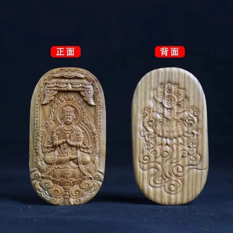 Green Sandalwood Handcarved 12 Zodiac Buddha Statue Guardian God Amulet Pendant 07FC0E-D4 - KOEEK