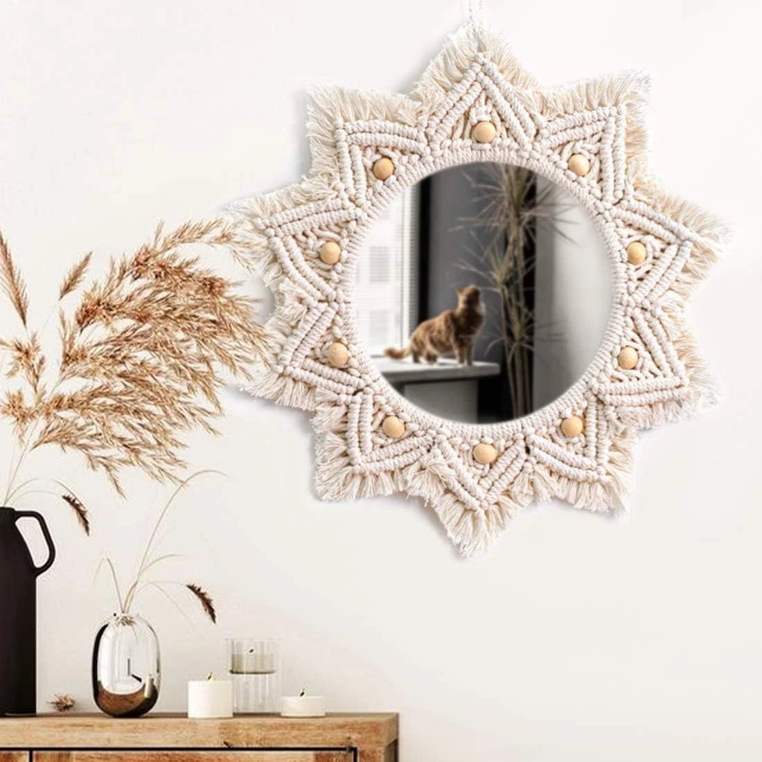 Boho Wall Decor Mirror Circle Hanging Mirror for Bedroom Living Room Home Decor 07FC0E-D4 - KOEEK