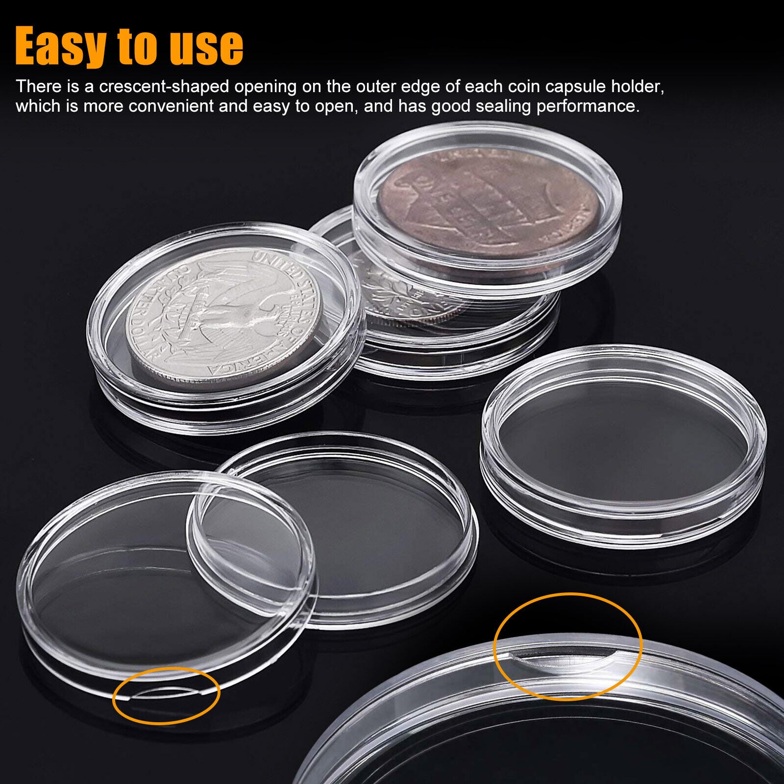 100 Pcs Clear Round Capsules Coin Box Storage Holder 21mm for US Nickle 5 Cents koeek - KOEEK