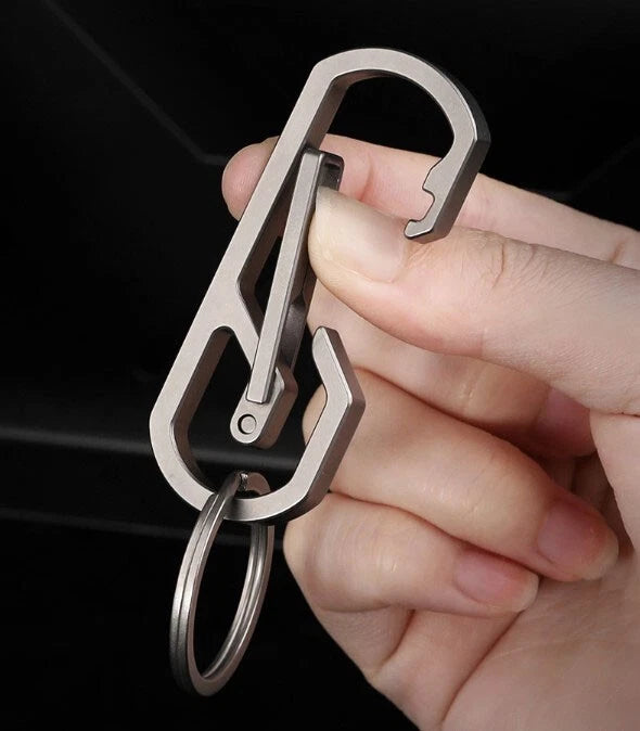 EDC Titanium Alloy Mechanical Keychain Carabiner Belt Clip Storage Keyrings Tool 07FC0E-D4 - KOEEK