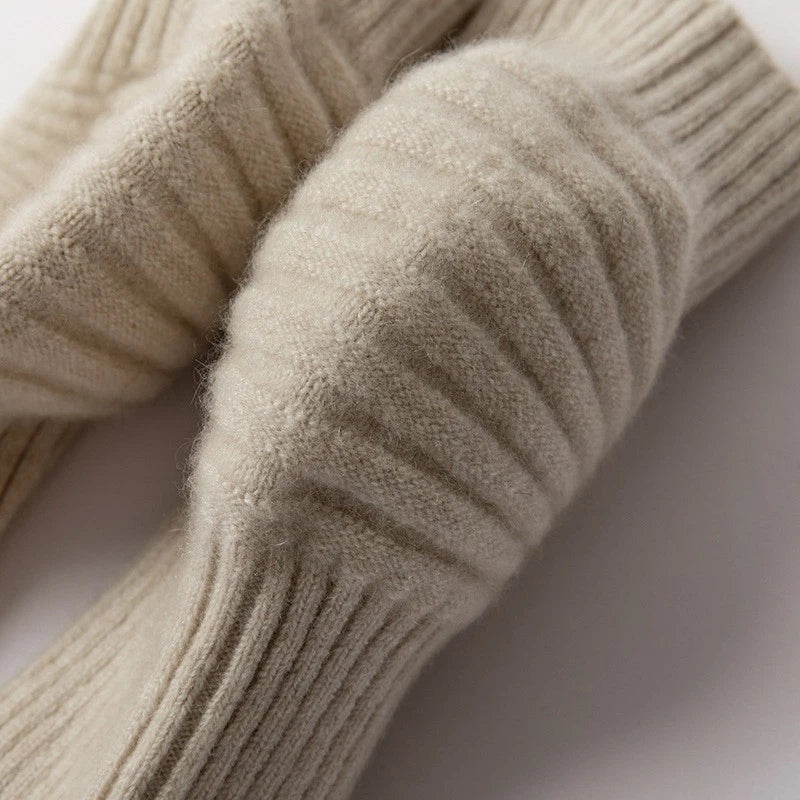 Unisex Mens Winter  Cashmere Khaki Knitted Knee Warmers Protection Pads 07FC0E-D4 - KOEEK