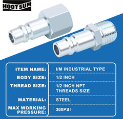new 1/2” Air Hose Fittings Set, High Flow 2PCS Industrial Type Coupler Silver 07FC0E-D4 - KOEEK