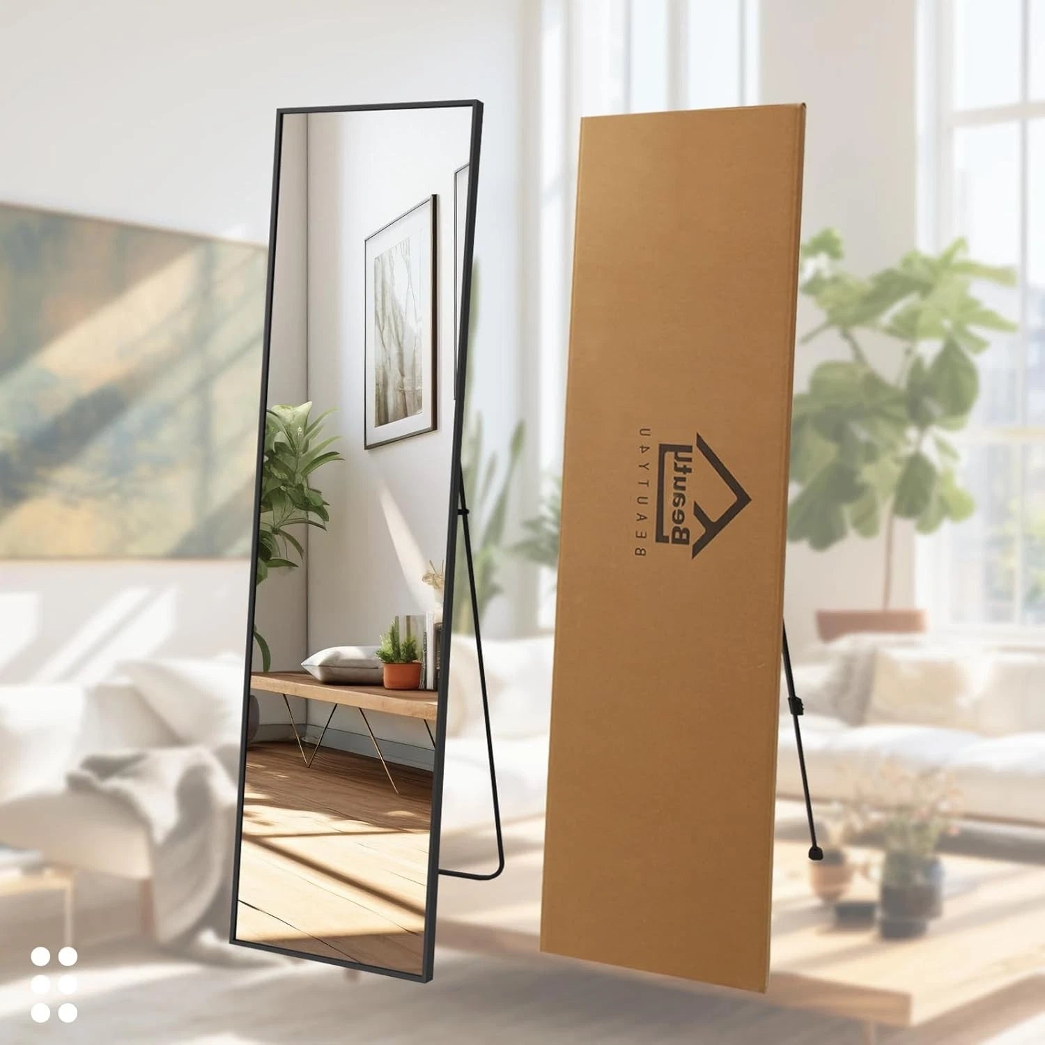 59"x16" Tall Full Length Mirror with Stand, Black Wall Mounting Full Body Mirror 07FC0E-D4 - KOEEK