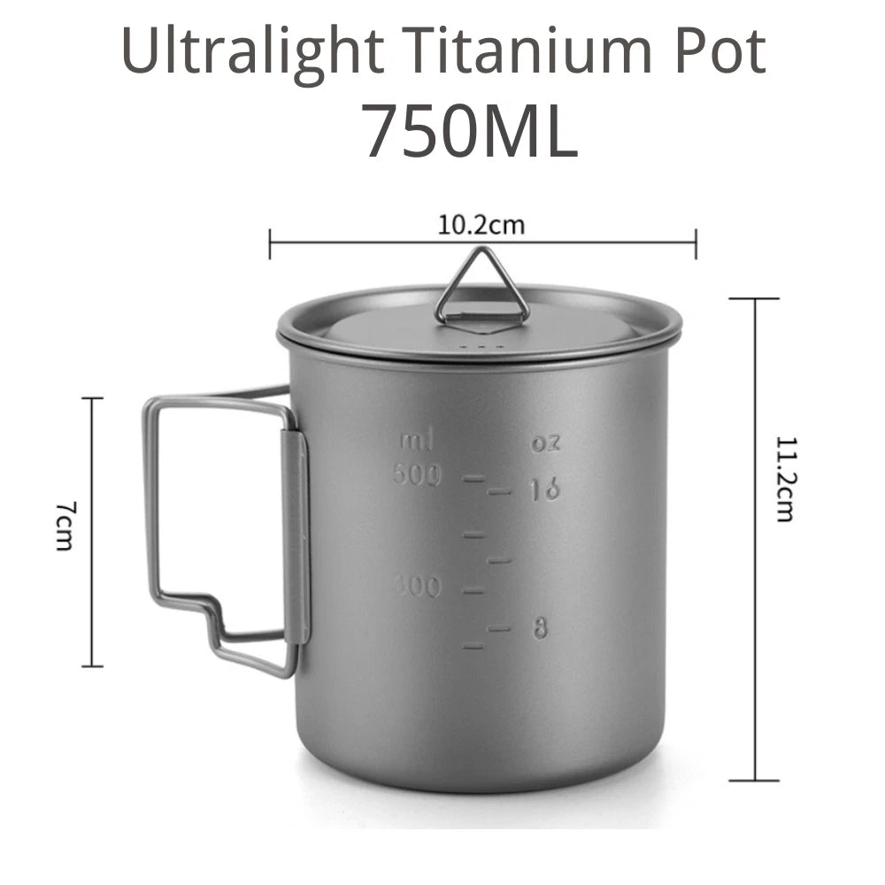 Titanium 420ml 750ml Pot Set With Foldable Handle - Outdoor Camping Cup Bowl Pot 07FC0E-D4 - KOEEK
