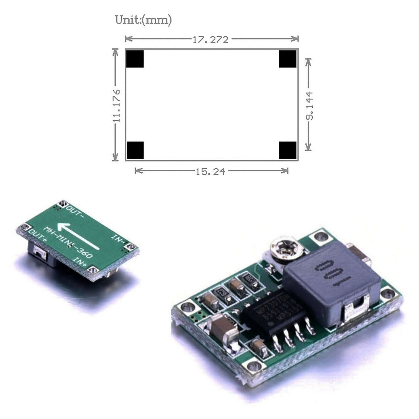 10 stk Mini360 3A DC spænding Step Down Power Converter Buck Module 3,3V 5V 9V 12V